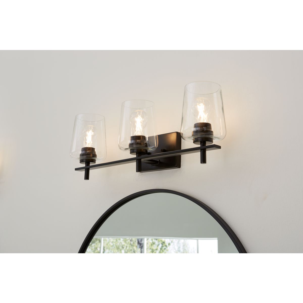 Three-light matte black bath vanity light