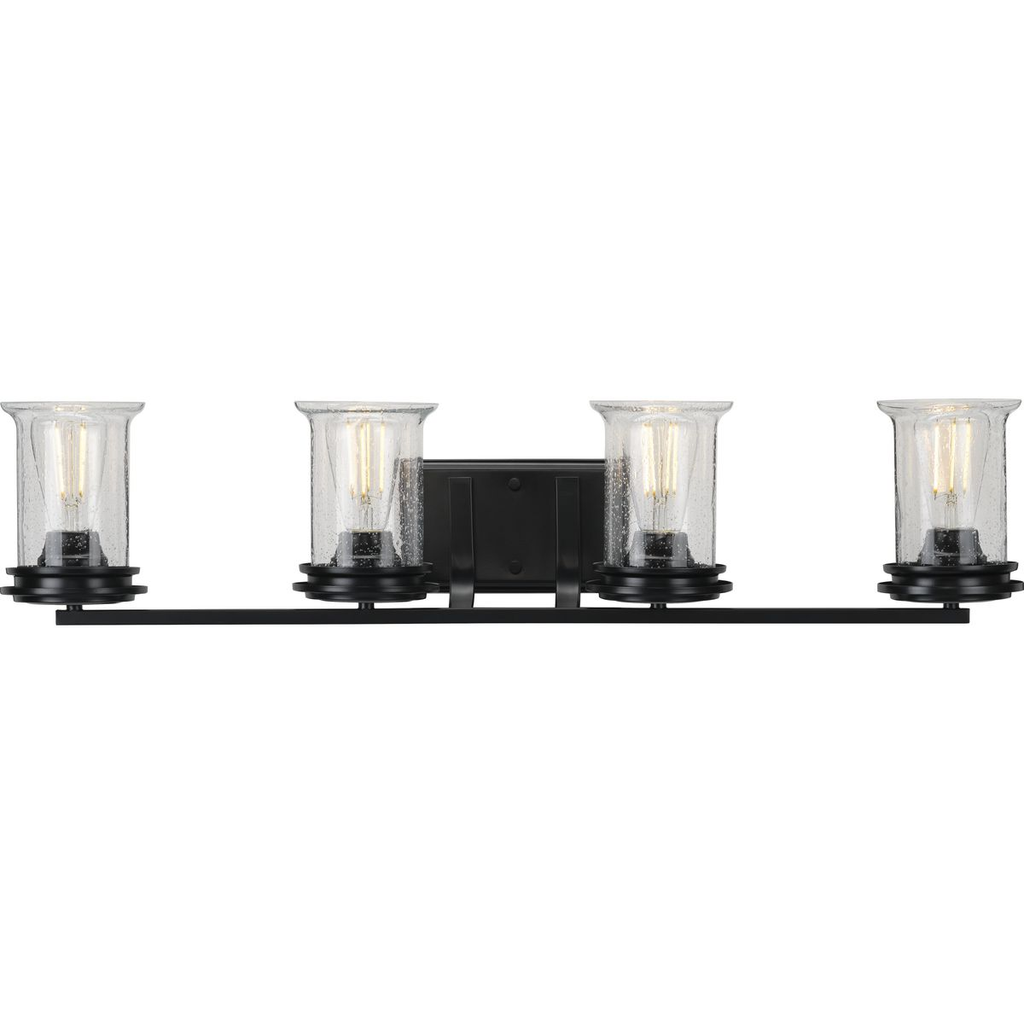 Product image for Progress P300275-031 Winslett Collection Four-Light Matte Black Clear Seeded Glass Coastal Bath Vanity Light