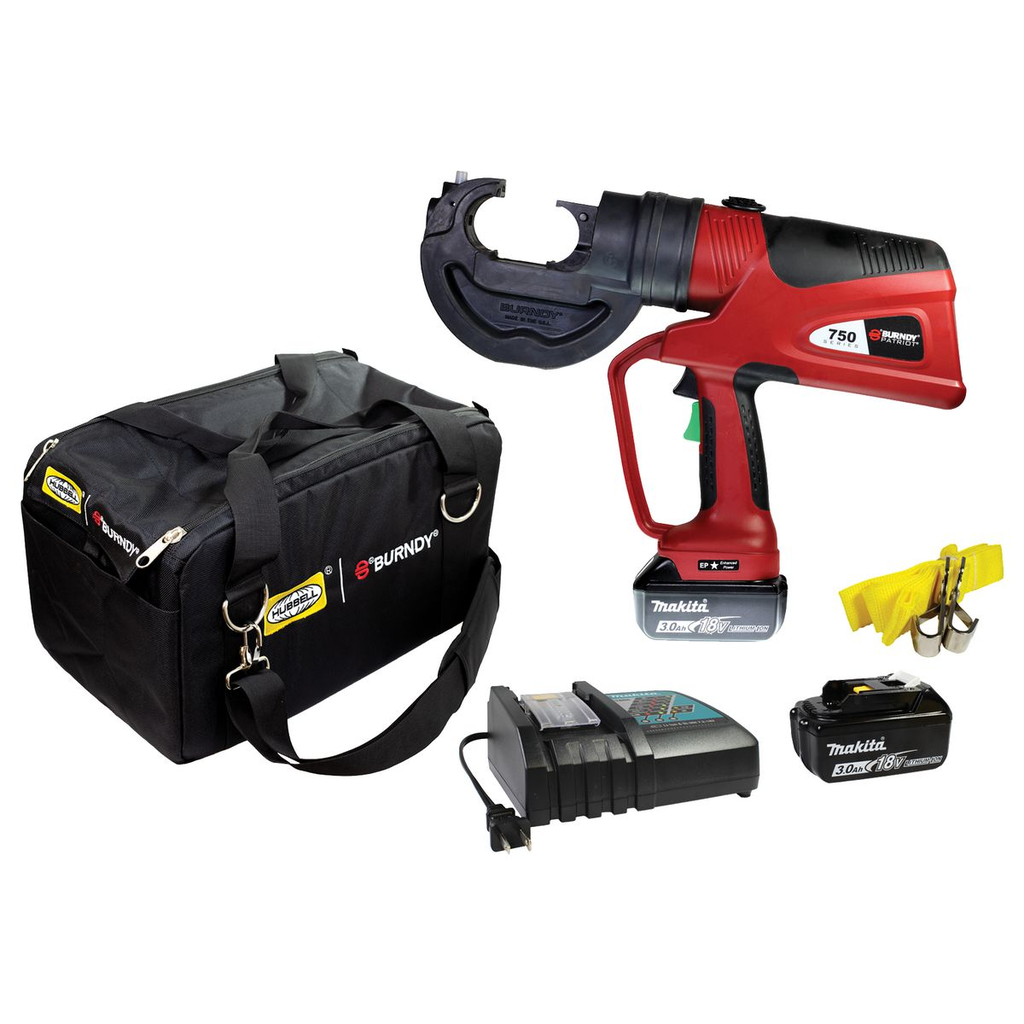 Product image for Burndy PAT750CLIPB PAT750 12T Covered C-Head Battery Crimper, 3Ah Li-ion, AC, Nylon Pro Bag