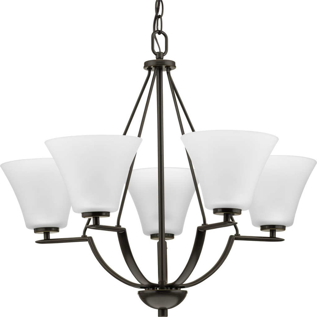Product image for Progress P4623-20W Bravo Collection Five-Light Antique Bronze Etched Glass Modern Chandelier Light