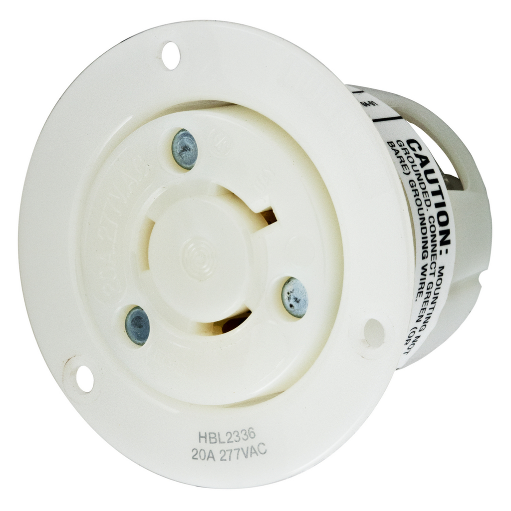 Product image for Hubbell HBL2336 20 Amp 277 Volt 2-Pole 3-Wire NEMA L7-20R White Locking Receptacle