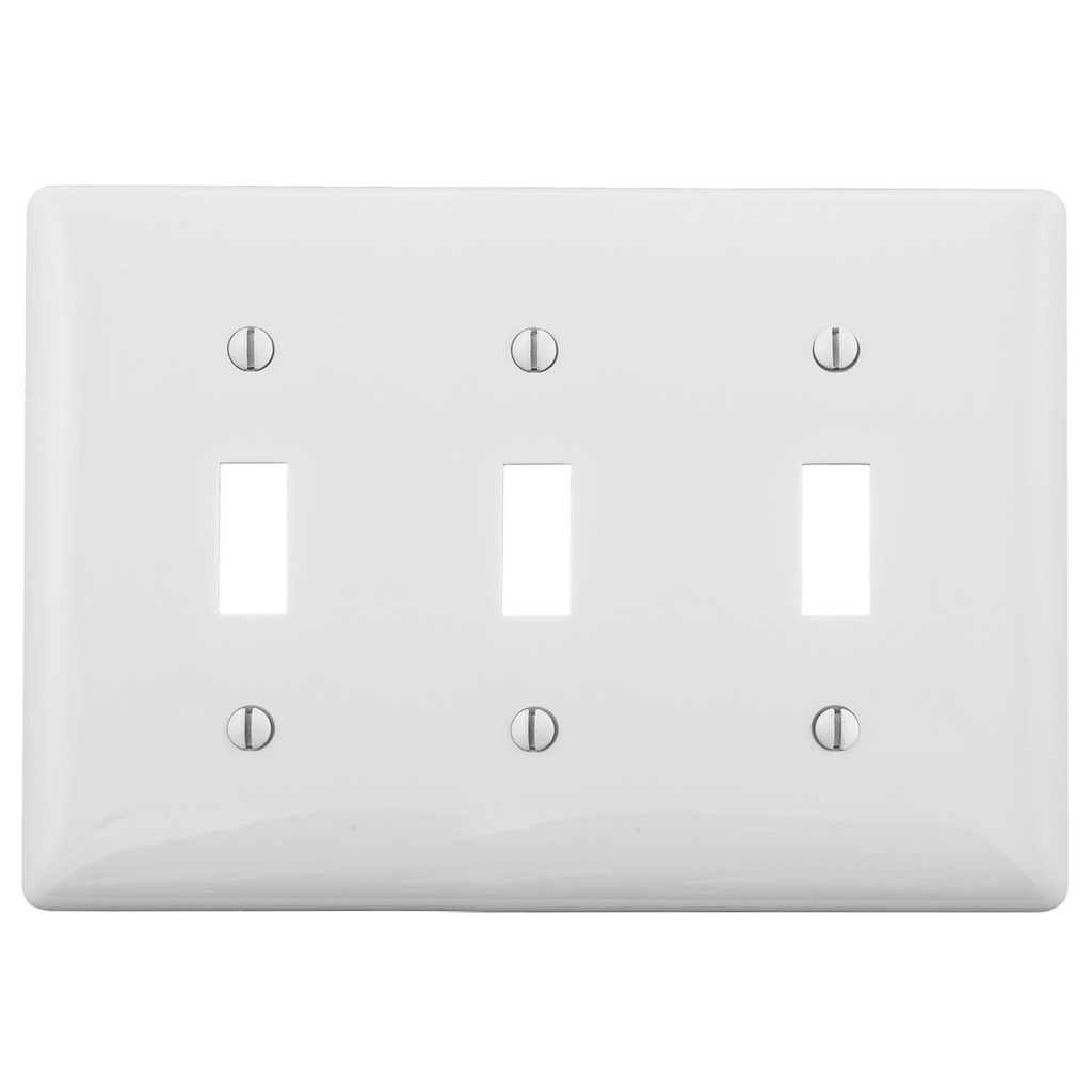 Product image for Hubbell Wiring Devices NPJ3W 3-Gang White Nylon Medium 3-Toggle Switch Wallplate