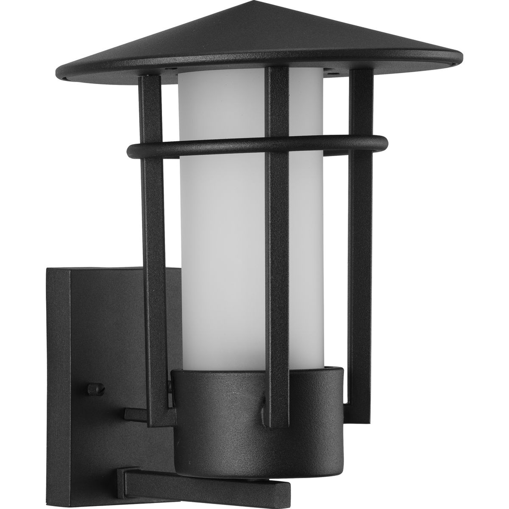 Product image for Progress P560273-031 Exton Collection One-Light Textured Black and Etched Seeded Glass Modern Style Medium Outdoor Wall Lantern