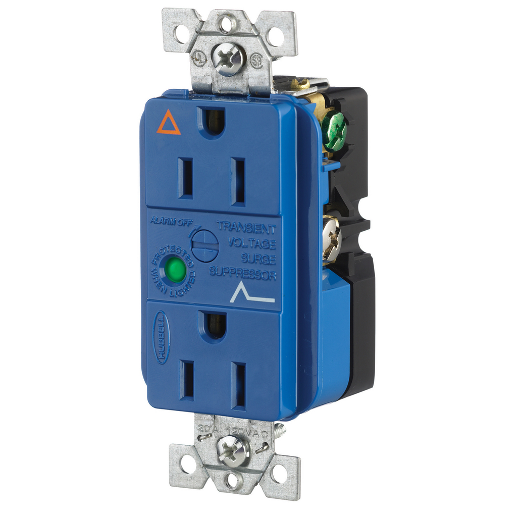 Product image for Hubbell IG5262SADUP SPD Receptacle, IG, 15A 125V, 5-15R, BL