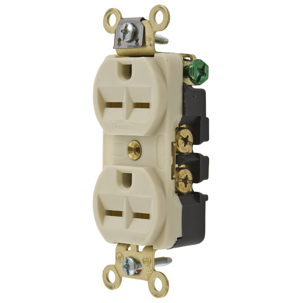 Product image for Hubbell HBL5652I 15 Amp 250 Volt 2-Pole 3-Wire NEMA 6-15R Ivory Straight Blade Duplex Receptacle