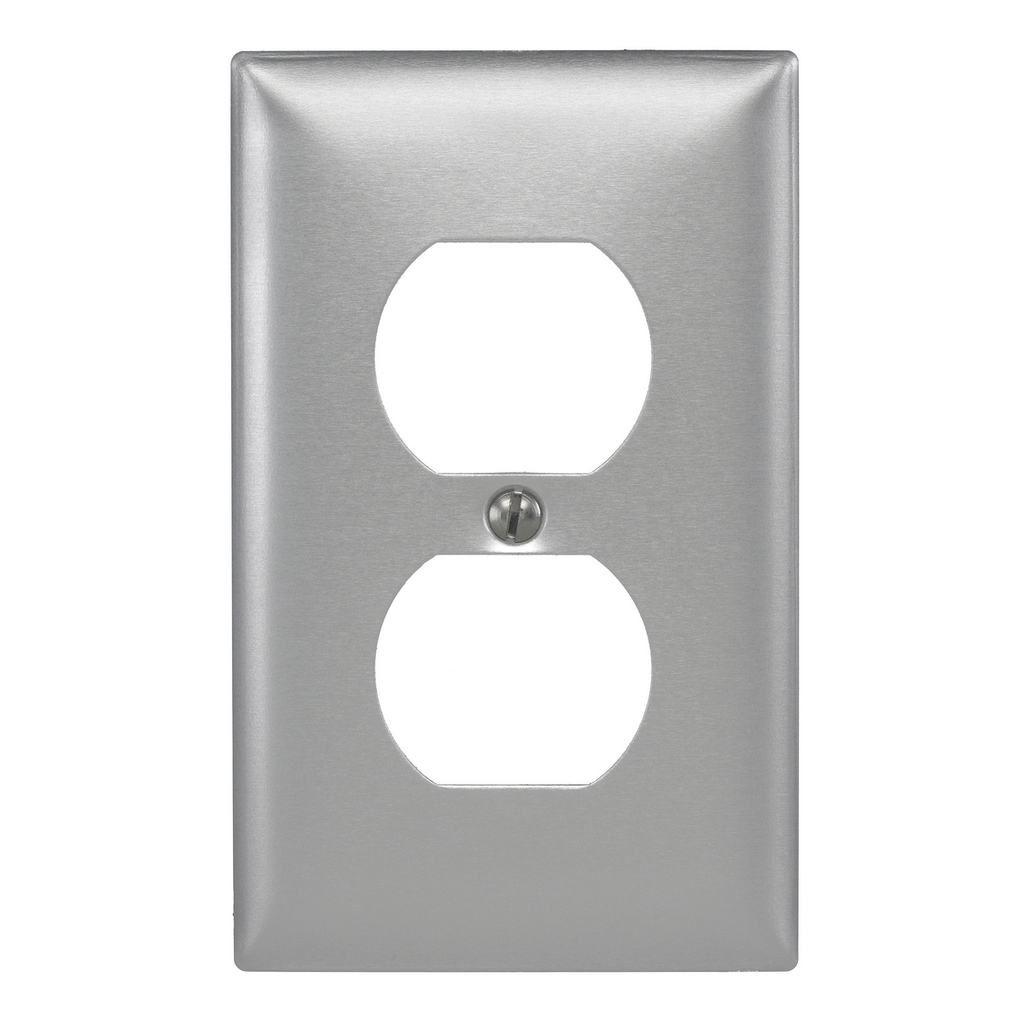 Product image for Hubbell SA8 1-Gang Aluminum 1-Duplex Receptacle Strap Mount Wallplate