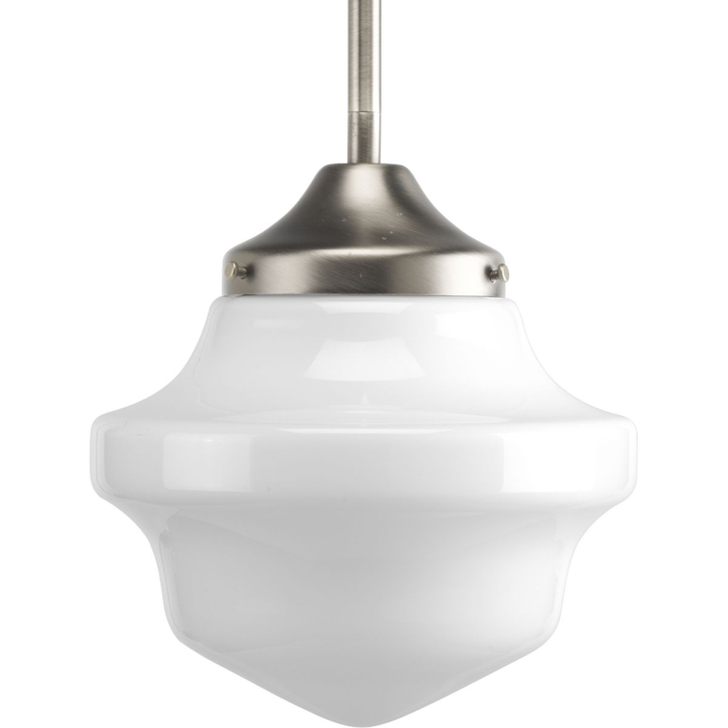 Product image for Progress P5196-09 School House Pendant Collection One-Light Brushed Nickel White Opal Glass Coastal Mini-Pendant Light