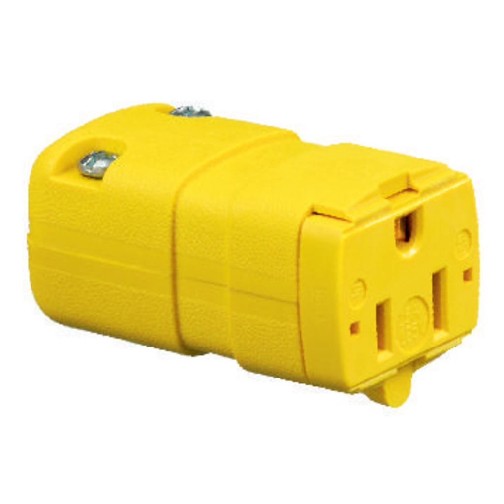 Product image for Hubbell HBL5963VY 15 Amp 125 Volt 2-Pole 3-Wire NEMA 5-15R Yellow Nylon Straight Blade Device Connector Body