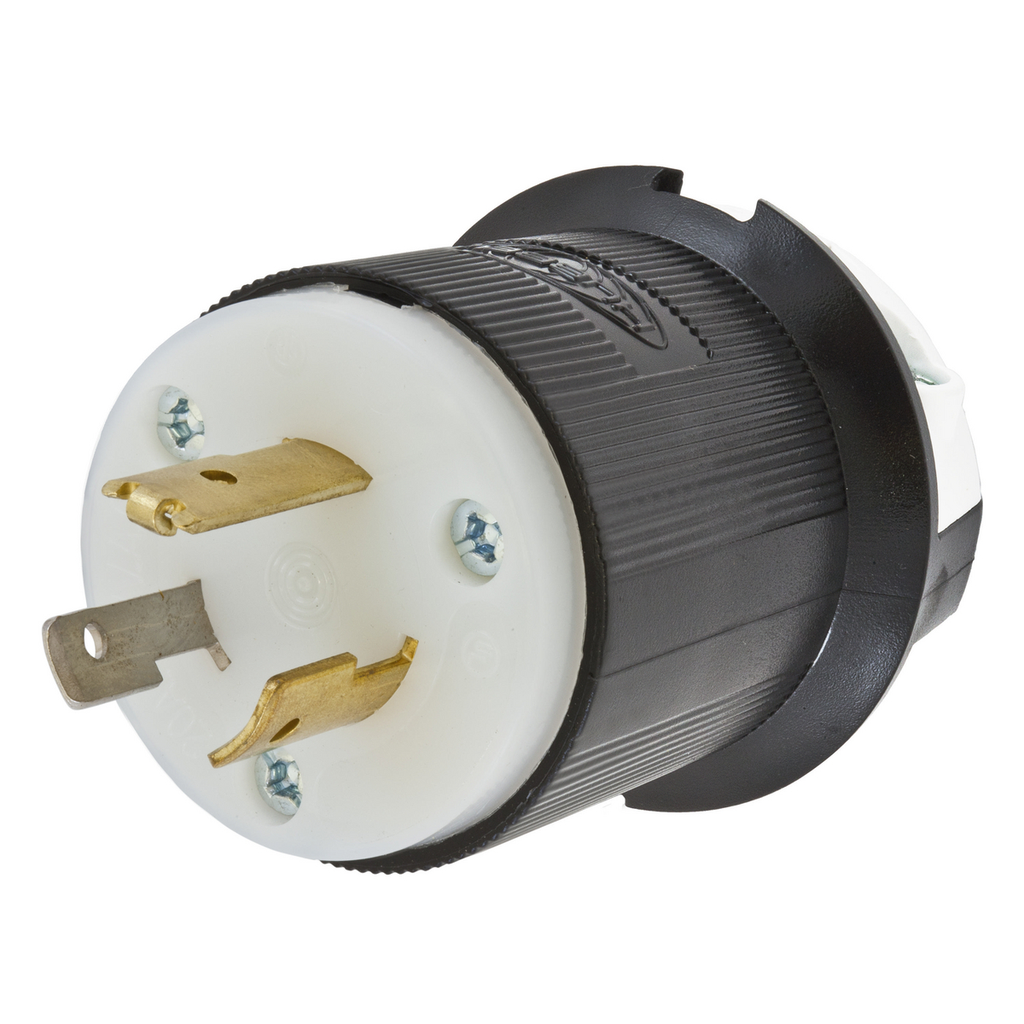 Product image for Hubbell HBL3721 20 Amp 347 VAC 2-Pole 3-Wire NEMA L24-20P Black/White Nylon Locking Plug