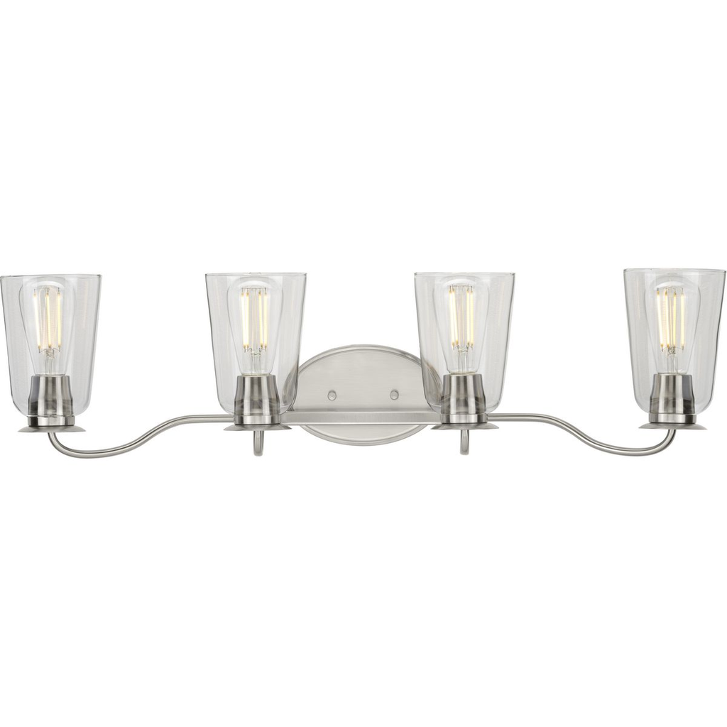 Product image for Progress P300264-009 Durrell Collection Four-Light Brushed Nickel Clear Glass Coastal Bath Vanity Light