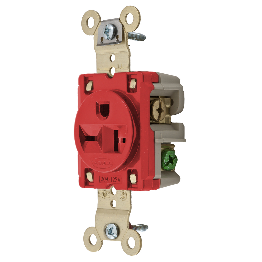 Product image for Hubbell HBL5461R SGL Receptacle, IND GRD, 20A 250V, 6-20R, RED