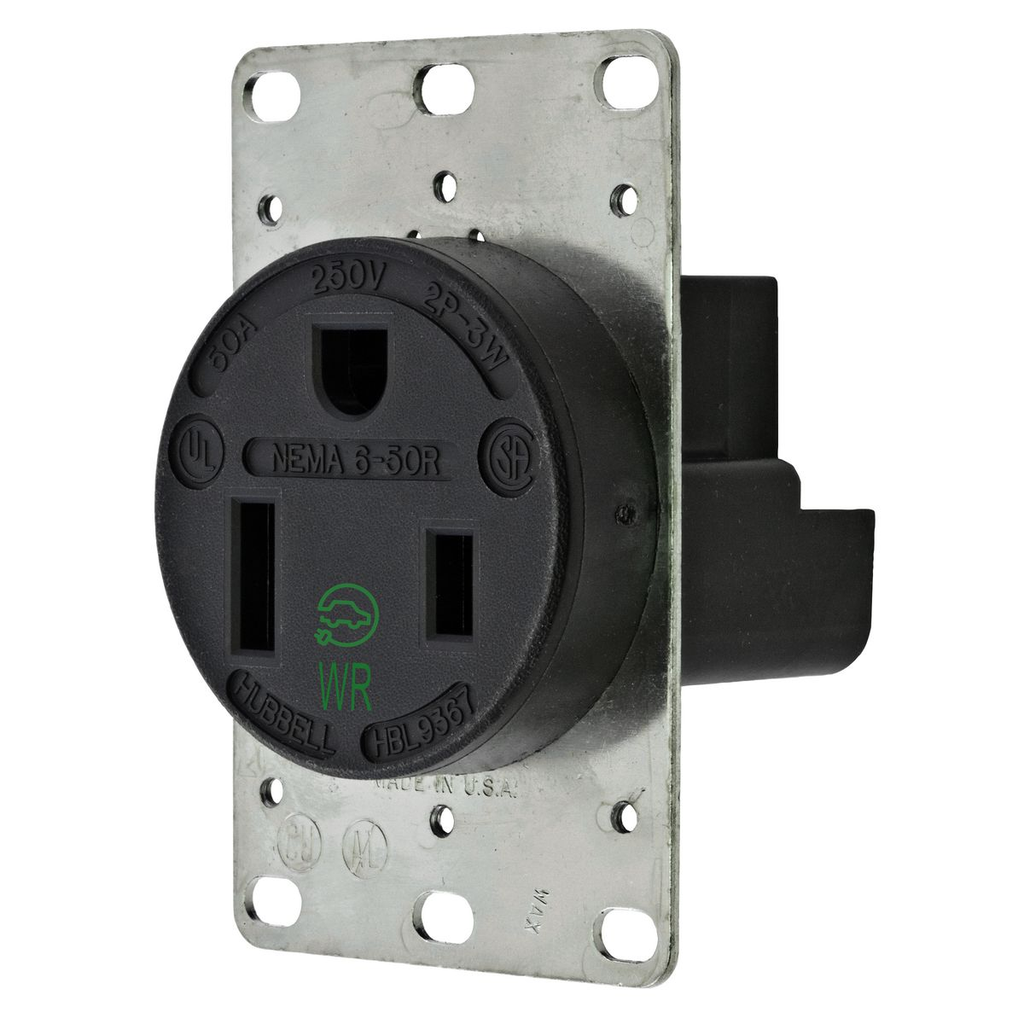 Mayer-DDS-Straight Blade Devices, Receptacles, RTP, Industrial Grade, 2-Pole 3-Wire Grounding, 50A 250V, 6-50R, Black, Single Pack.-1