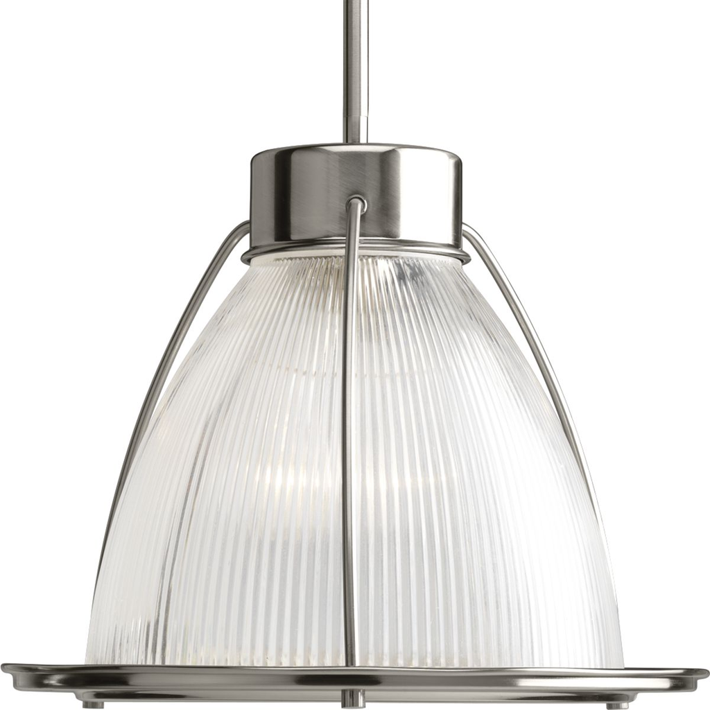 Product image for Progress P5182-09 Prismatic Glass Collection One-Light Brushed Nickel Clear Prismatic Glass Coastal Mini-Pendant Light