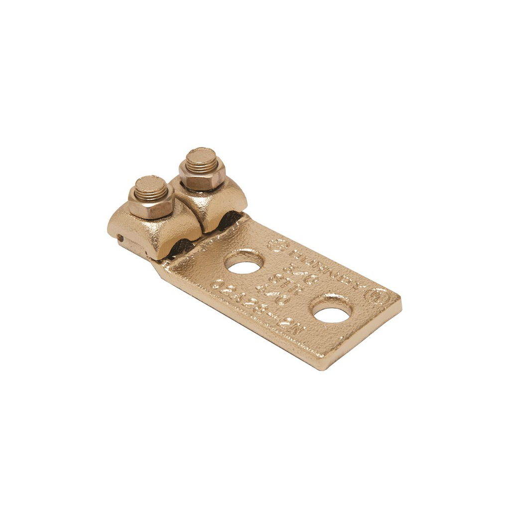 Product image for Burndy Q2A1C2 Copper Terminal, 2 Hole, 4-1 AWG (Str), 3/8" Stud, 1" Stud Hole Spacing, 2 Screws