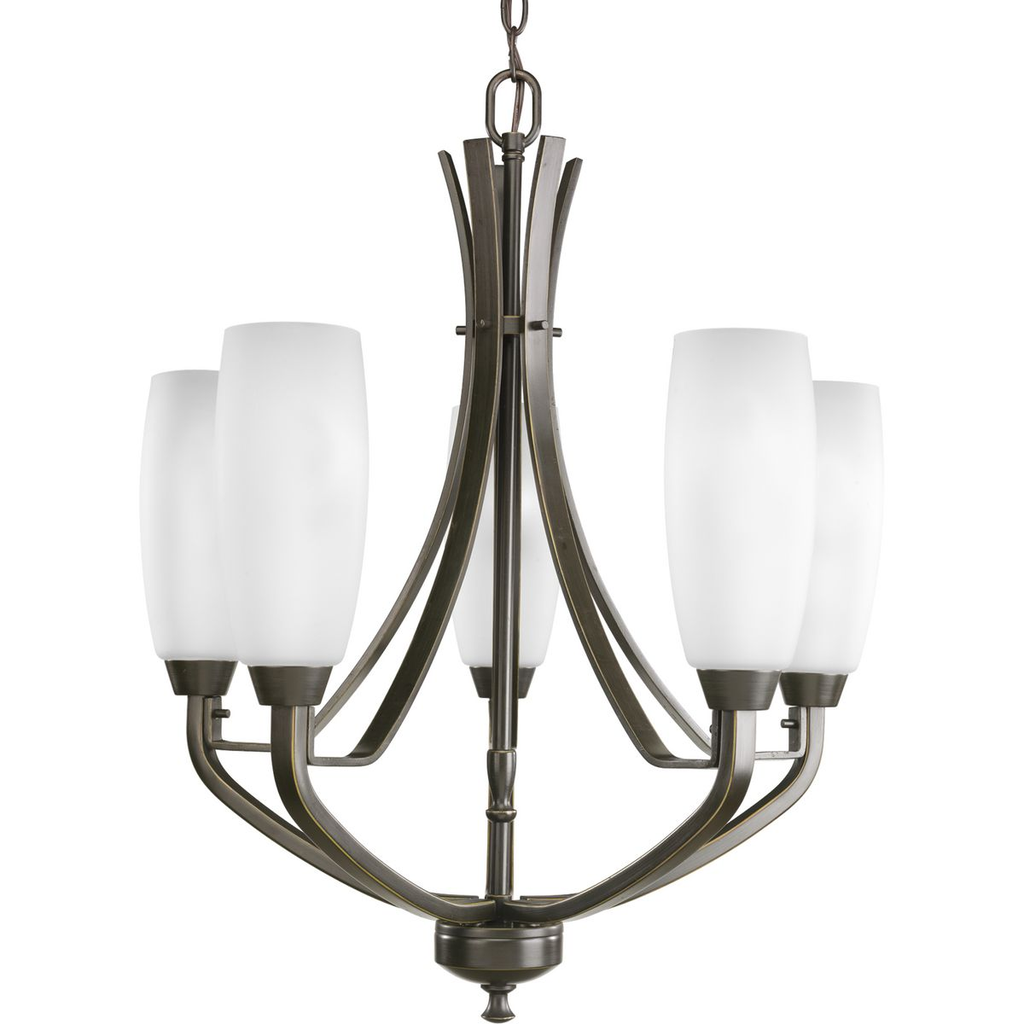 Product image for Progress P4436-20 Wisten Collection Five-Light Antique Bronze Etched Glass Modern Chandelier Light