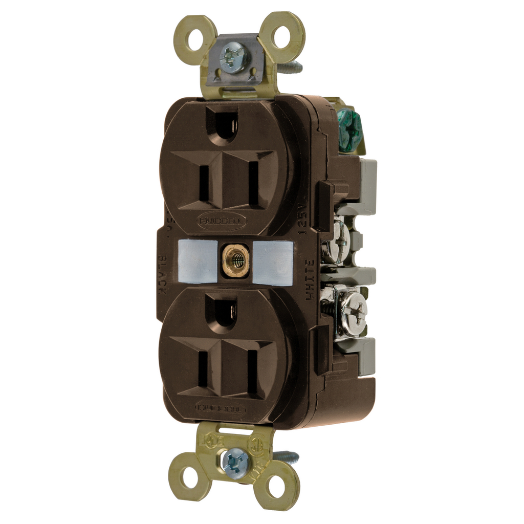 Mayer-DDS-Straight Blade Devices, Receptacles, Duplex, Industrial Grade, 2-Pole 3-Wire Grounding, 15A 125V, 5-15R, Brown, Single Pack-1