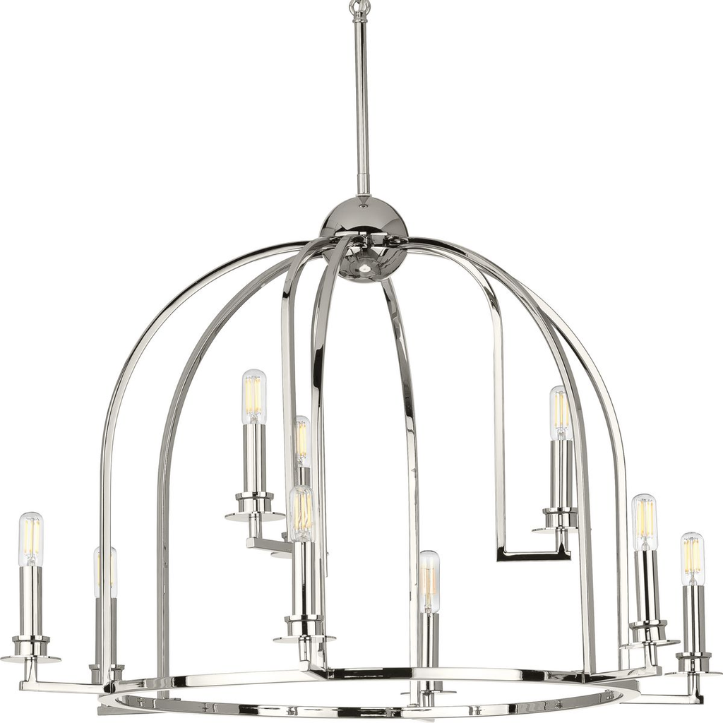 Product image for Progress P400187-104 Seneca Collection Nine-Light Polished Nickel Farmhouse Chandelier Light