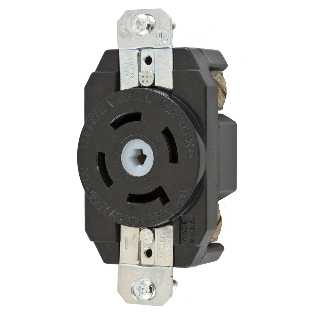 Product image for Hubbell HBL45305 30 Amp 600 VAC 250 VDC 4-Pole 5-Wire Locking Receptacle