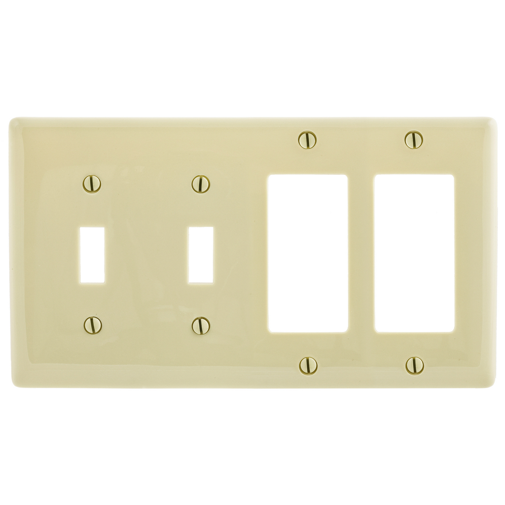 Product image for Hubbell NP2262I WALLPLATE, 4-G, 2) TOG 2) DEC, IV