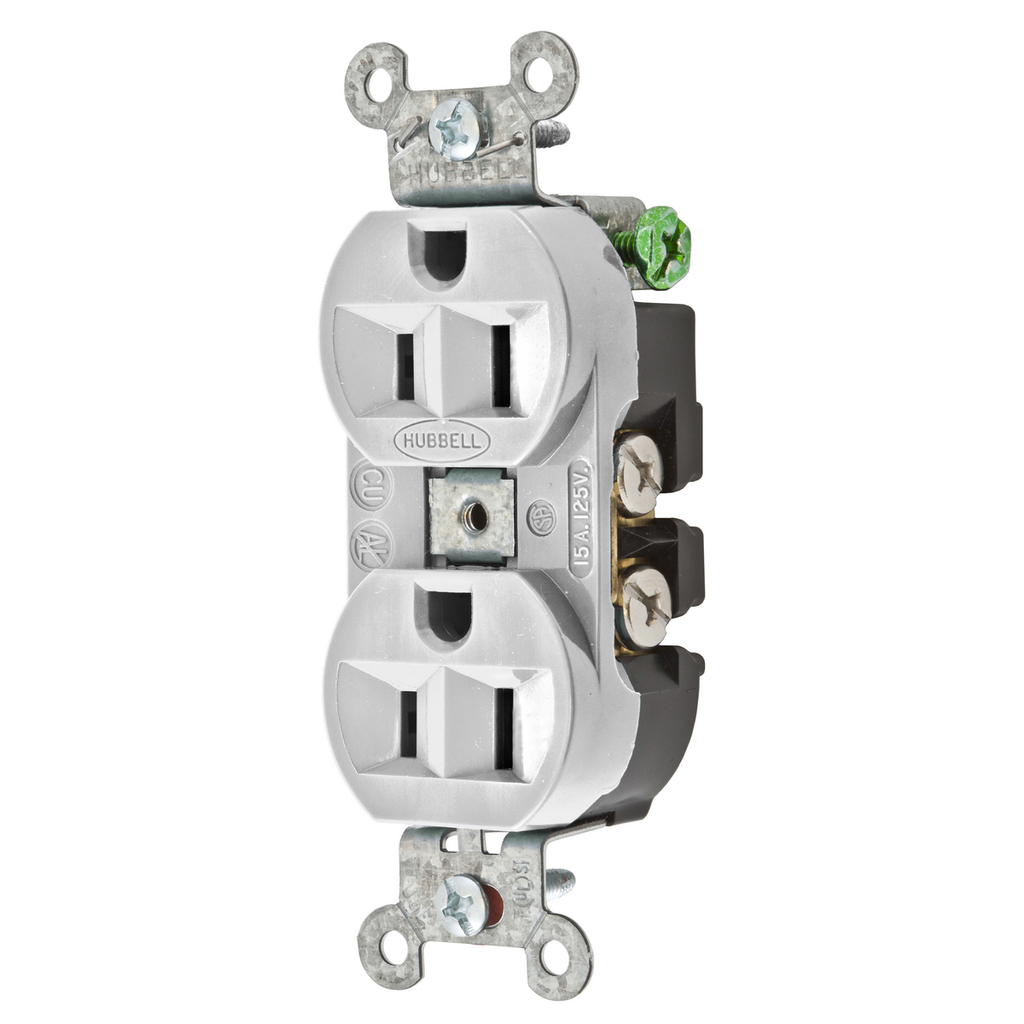 Product image for Hubbell 5262OW Receptacle, DUP SB, HUBPRO, 15A 125V, SM , OW