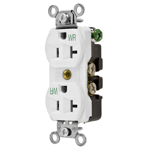 Straight Blade Devices, Weather Resistant Receptacles, Duplex, Commercial/Industrial Grade, 2-Pole 3-Wire Grounding, 15A 125V, 5-15R, White