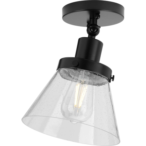Product image for Progress P350198-031 Hinton Collection One-Light Matte Black and Seeded Glass Vintage Style Ceiling Light