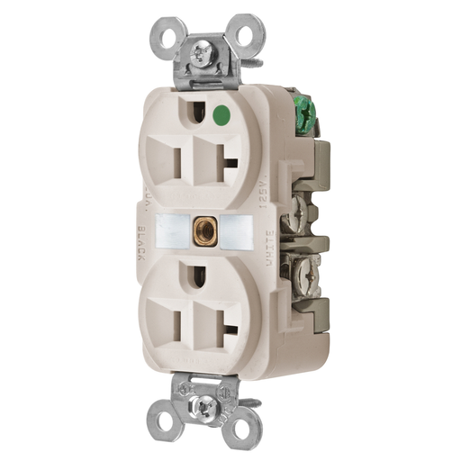 Straight Blade Devices, Receptacles, Duplex, Hospital Grade, 2-Pole 3-Wire Grounding, 20A 125V, 5-20R, Light Almond, Single Pack