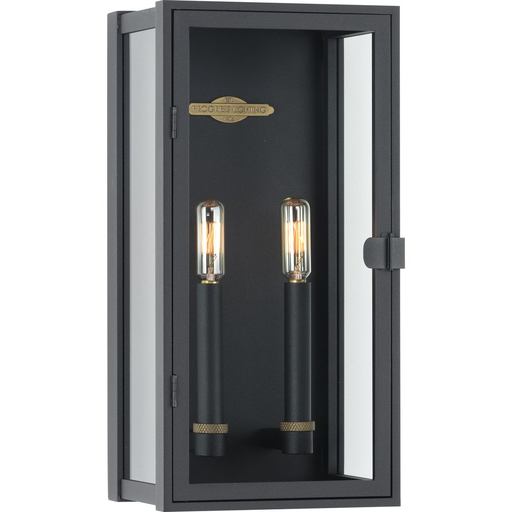 Product image for Progress P560268-031 Stature Collection Two-Light Textured Black and Clear Glass Transitional Style Medium Outdoor Wall Lantern