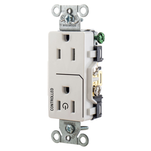 Product image for Hubbell DR15C1WHI1/2 CONTROLLED 15A 125V, B/S, DECO, WH