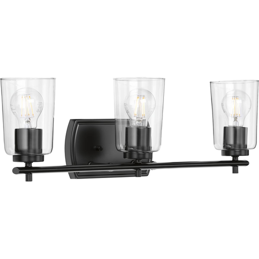 Product image for Progress P300156-031 Adley Collection Three-Light Matte Black Clear Glass New Traditional Bath Vanity Light