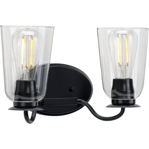 Product image for Progress P300262-031 Durrell Collection Two-Light Matte Black Clear Glass Coastal Bath Vanity Light