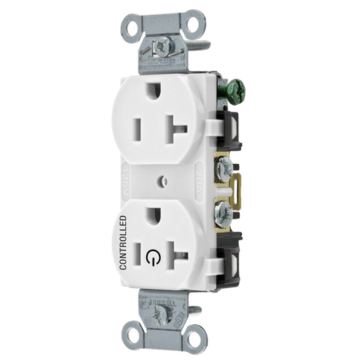Mayer-DDS-Straight Blade Devices, Receptacles, Duplex, 1/2 Load Controlled, 20A 125V, 2-Pole 3-Wire Grounding, 5-20R, Back and Side Wired, White-1