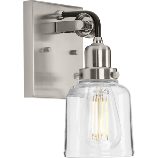 Product image for Progress P300226-009 Rushton Collection One-Light Brushed Nickel Clear Glass Farmhouse Bath Vanity Light