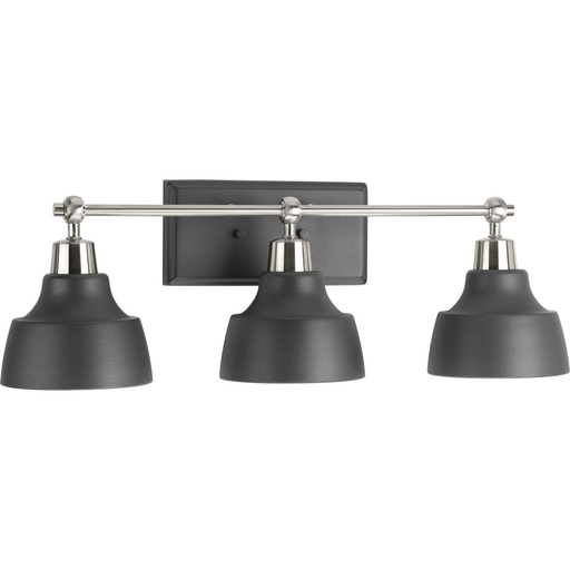Product image for Progress P300041-009 Bramlett Collection Three-Light Brushed Nickel Graphite Metal Shade Coastal Bath Vanity Light