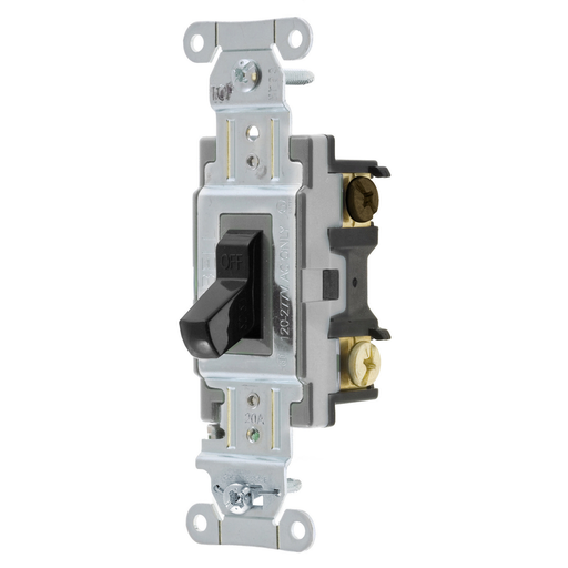 Product image for Hubbell CS320BK 20 Amp 120/277 Volt Black 3-Way Specification Grade Toggle Switch