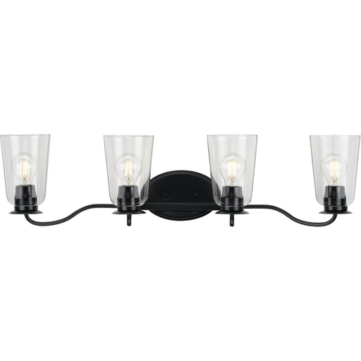 Product image for Progress P300264-031 Durrell Collection Four-Light Matte Black Clear Glass Coastal Bath Vanity Light
