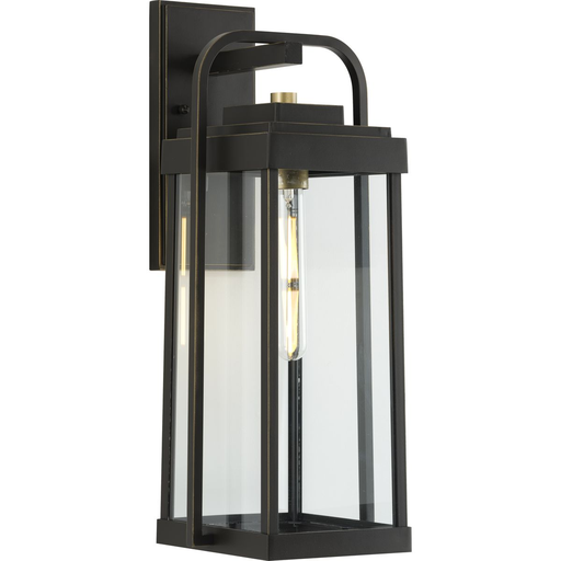 Product image for Progress P560287-020 Walcott Collection One-Light Antique Bronze with Brasstone Accents Clear Glass Transitional Outdoor Wall Lantern Light
