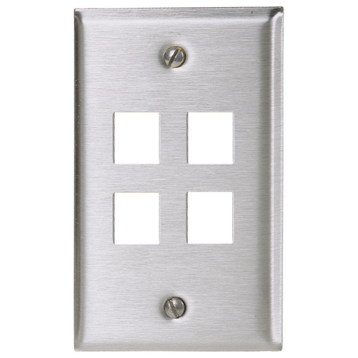 Product image for Hubbell SSF14 1-Gang Stainless Steel 4-Port Data Communication Face Plate