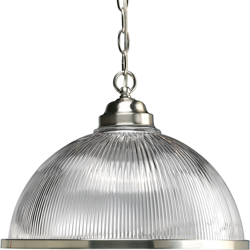 Product image for Progress P5103-09 Prismatic Glass Collection One-Light Brushed Nickel Clear Prismatic Glass Traditional Pendant Light