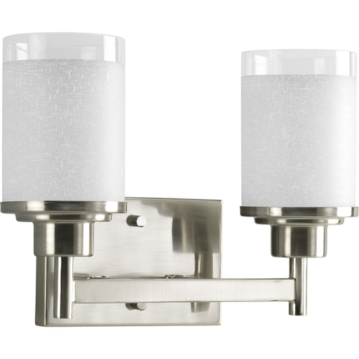 Product image for Progress P2977-09 Alexa Collection Two-Light Brushed Nickel Etched Linen With Clear Edge Glass Modern Bath Vanity Light