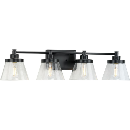 Product image for Progress P300351-31M Hinton Collection Four-Light Matte Black Clear Seeded Glass Farmhouse Bath Vanity Light