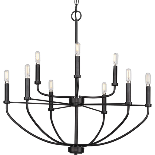 Product image for Progress P400228-031 Leyden Collection Nine-Light Matte Black Farmhouse Style Chandelier Light