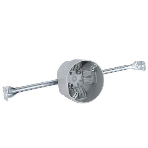 Product image for Raco 7826RAC 4" Round Nonmetallic Ceiling Box, 2-3/8" Deep with Expandable Bar Hanger