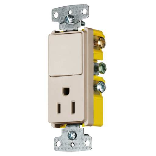 Product image for HUBW RCD108AL COMBO, 15A SP RKR, 15A 125V RCPT, AL