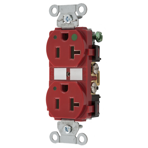 Mayer-DDS-Straight Blade Devices, Duplex Receptacle, Hospital Grade, Hubbell-Pro, LED Indicator, 20A 125V, 2-Pole 3-Wire Grounding, 5-20R, Red-1