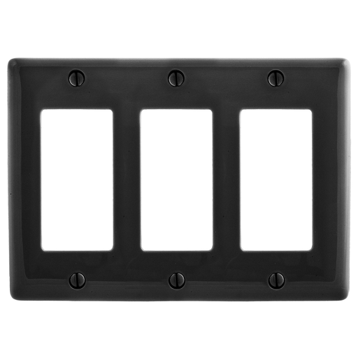 Product image for Hubbell NP263BK 3-Gang Black Nylon Standard 3-Decorator Switch Wallplate