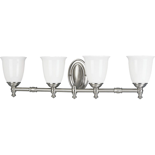 Product image for Progress P3041-09 Victorian Collection Four-Light Brushed Nickel White Opal Glass Farmhouse Bath Vanity Light