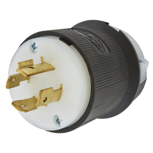 HBL2421 - Locking Devices, Twist-Lock®, Industrial, Male Plug, 20A 3-Phase Delta 250V AC, 3-Pole 4-Wire Grounding, L15-20P, Screw Terminal, Black and White