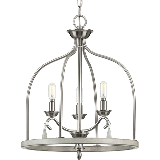 Product image for Progress P500296-009 Vinings Collection Three-Light Brushed Nickel and Grey Washed Oak Foyer Pendant Light