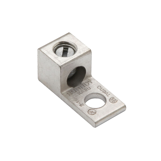Aluminum Universal Terminal, 1 Hole, 14-2 AWG (Str), 1/4" Stud, 1 Screw, Al/Cu Rated, Tin Plated